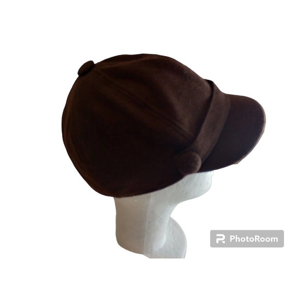 Kate Landry Brown Recycled Wool Jockey Newsboy Cabbie Hat Cap Medium 22” Sz 7 - Picture 3 of 7